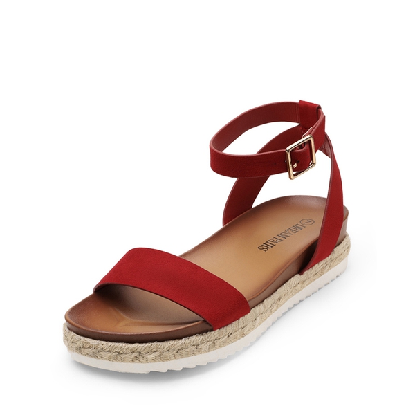 Open Toe Ankle-Strap Espadrille Platform Sandals - RED SUEDE -  0